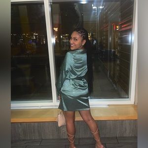 Green leopard silk dress